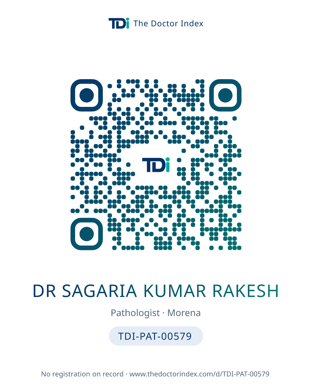 QR card for Dr Sagaria Kumar Rakesh, TDI-PAT-00579