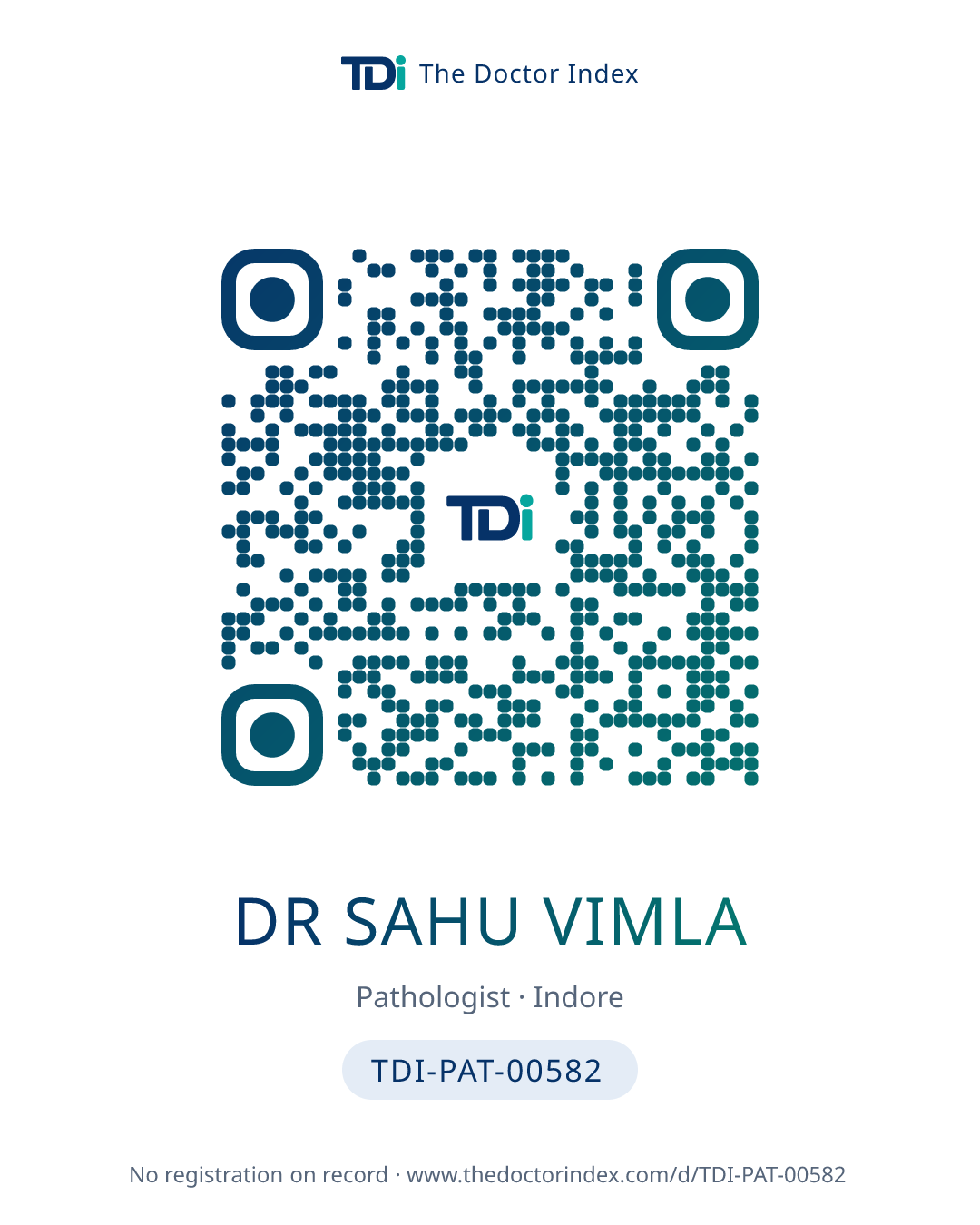 QR card for Dr Sahu Vimla, TDI-PAT-00582