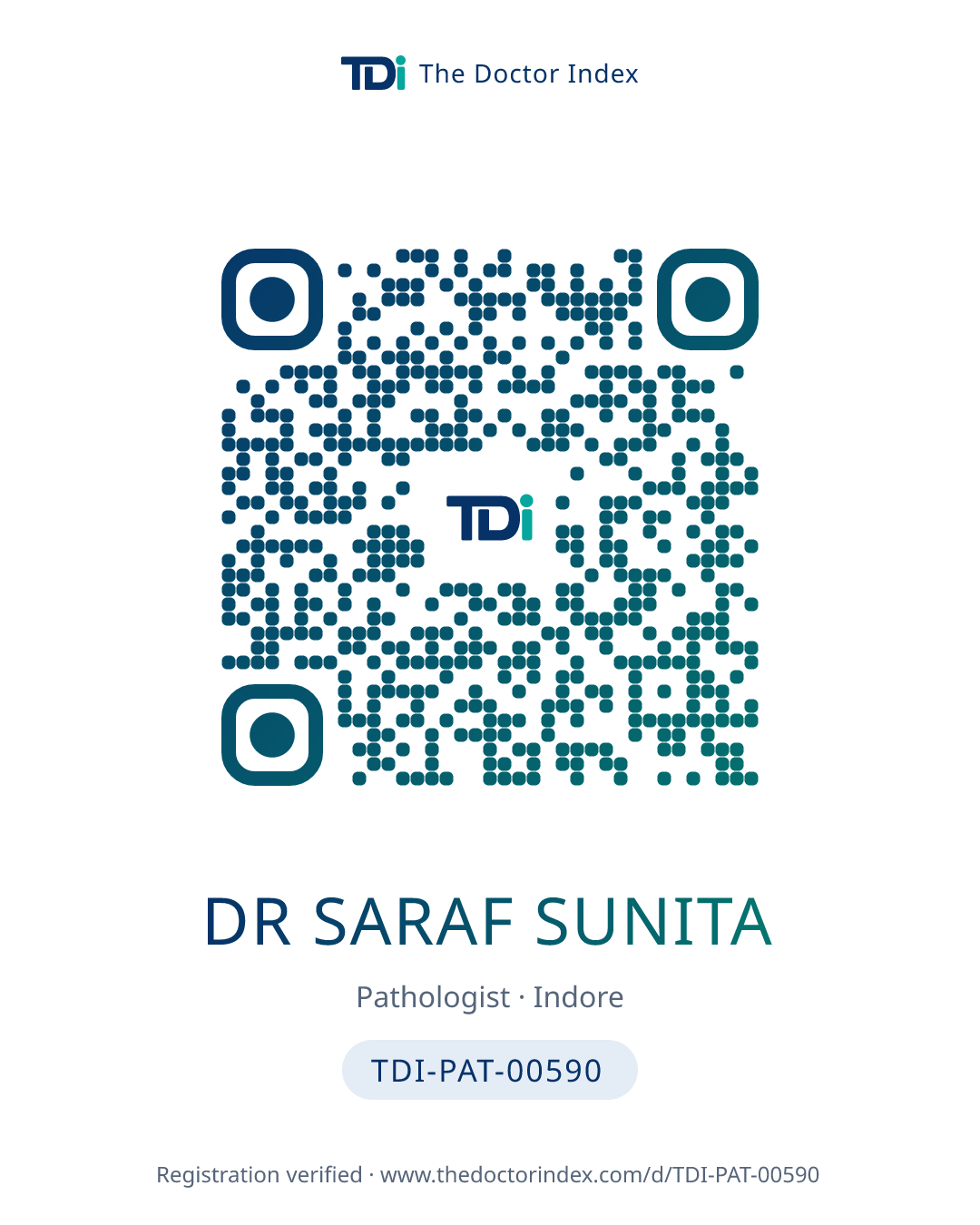 QR card for Dr Saraf Sunita, TDI-PAT-00590