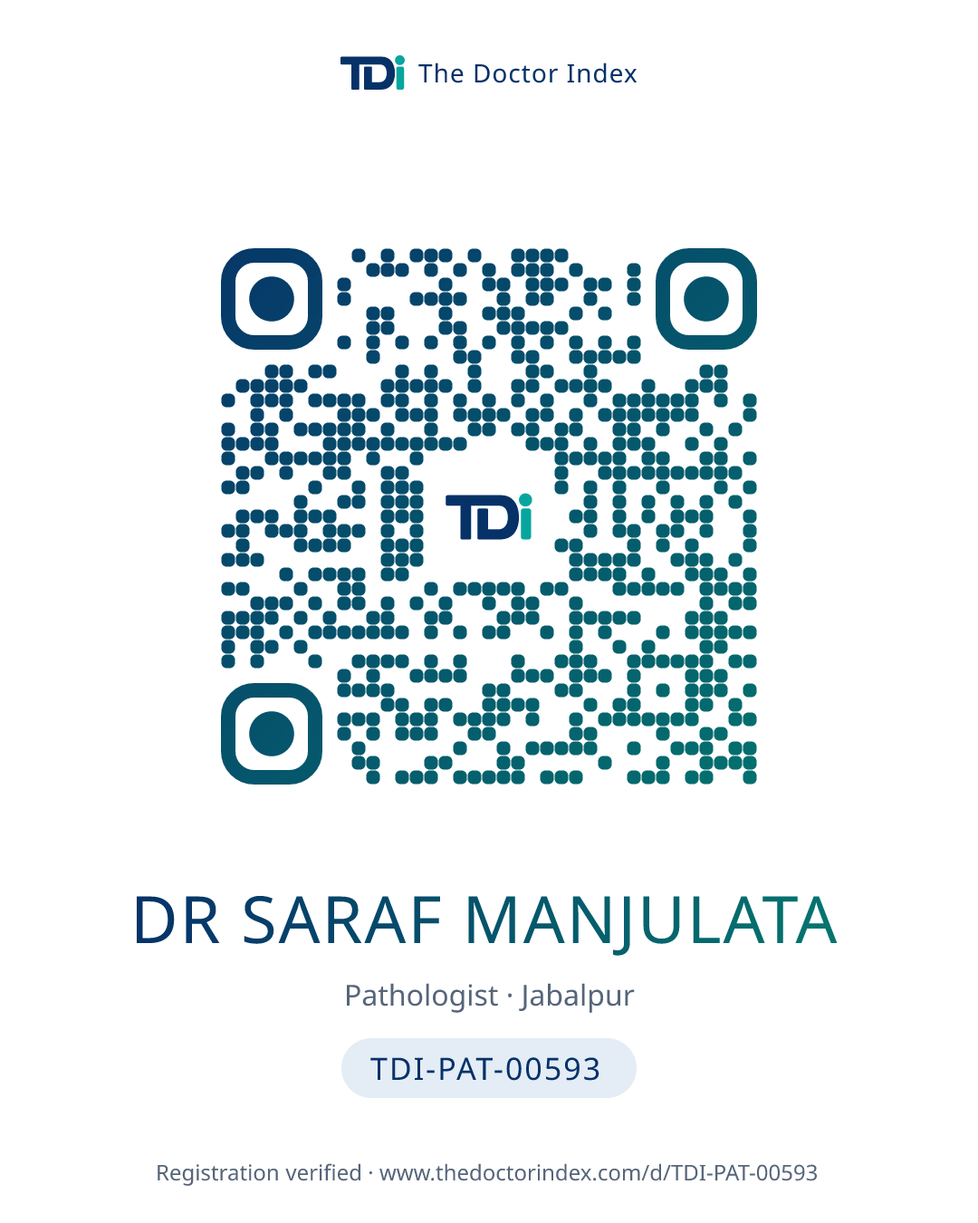 QR card for Dr Saraf Manjulata, TDI-PAT-00593