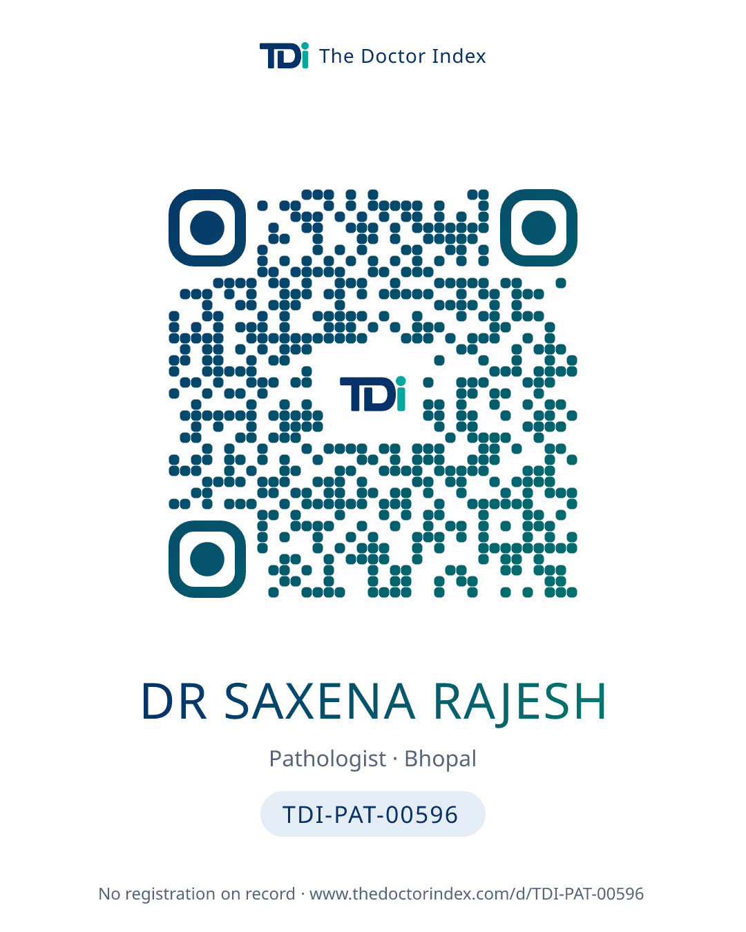 QR card for Dr Saxena Rajesh, TDI-PAT-00596