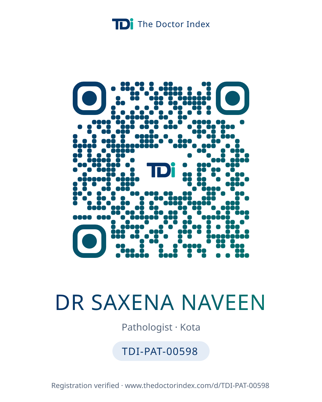 QR card for Dr Saxena Naveen, TDI-PAT-00598