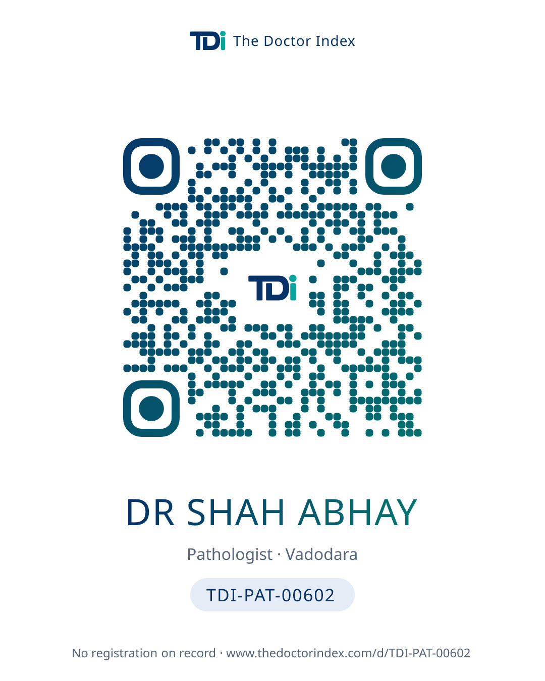 QR card for Dr Shah Abhay, TDI-PAT-00602
