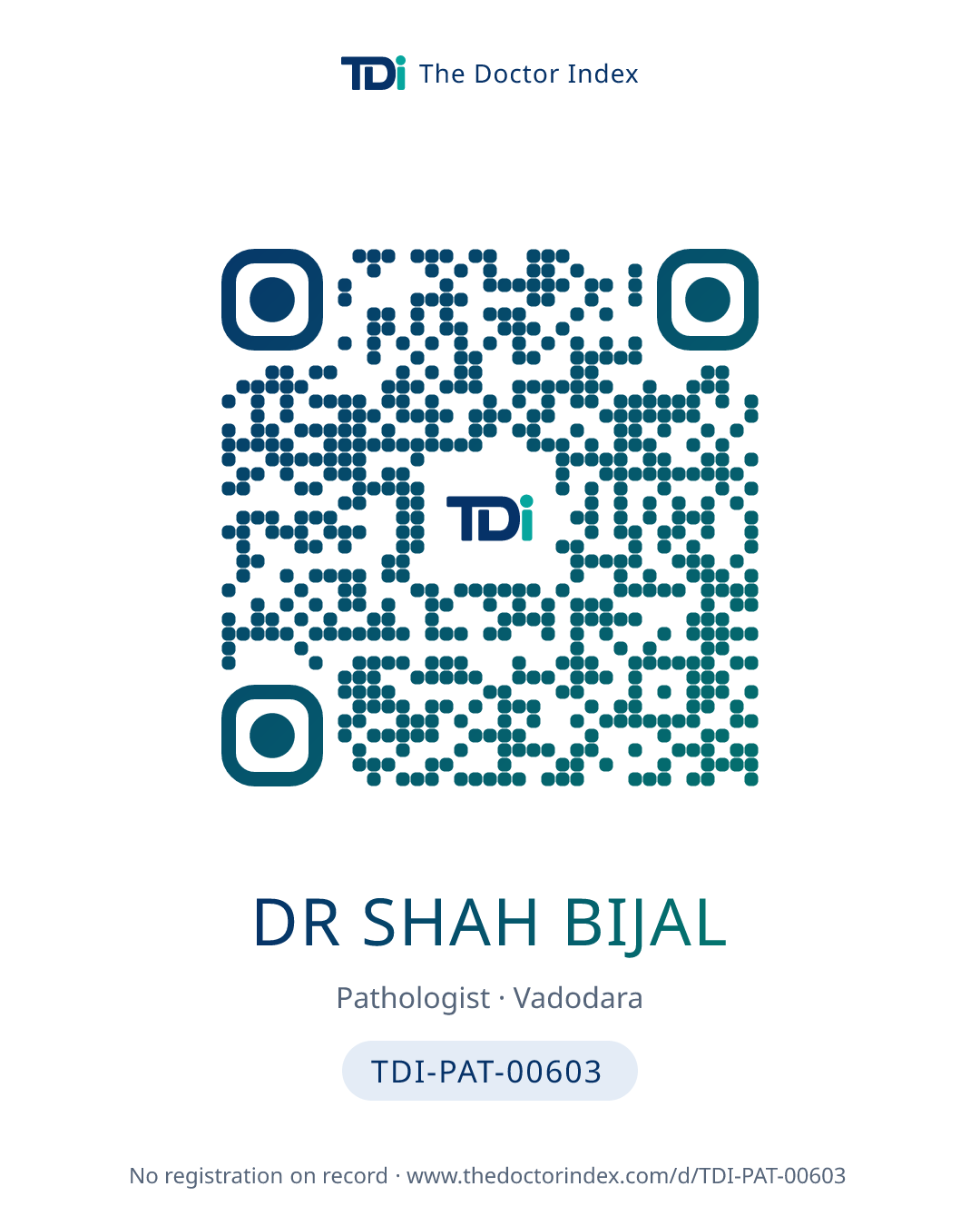 QR card for Dr Shah Bijal, TDI-PAT-00603
