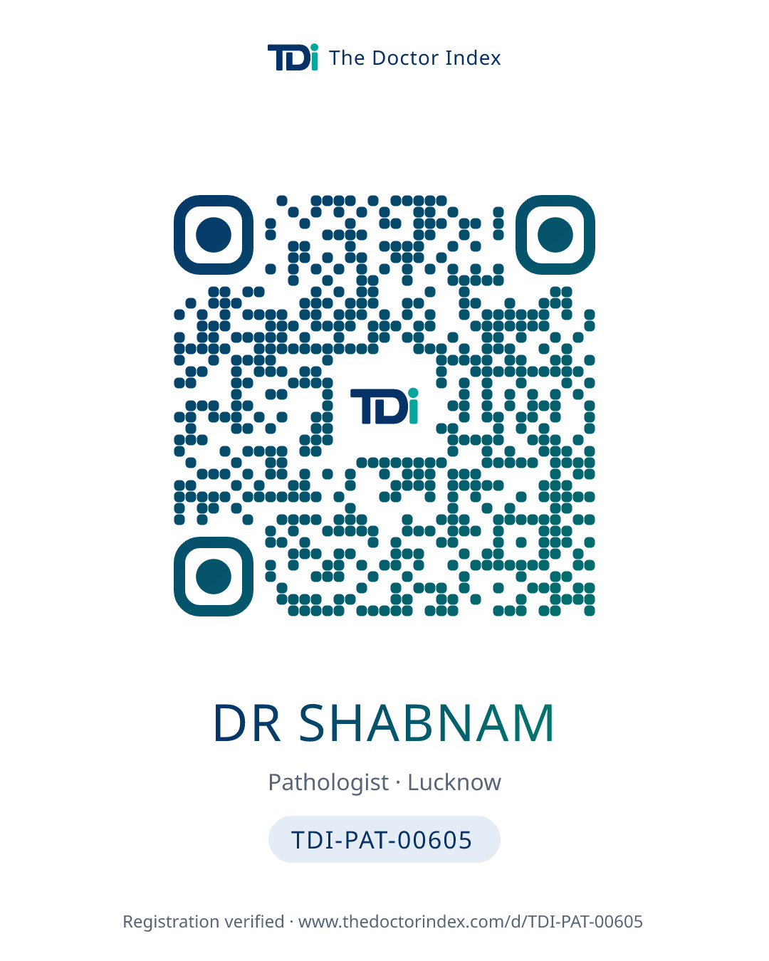 QR card for Dr Shabnam, TDI-PAT-00605