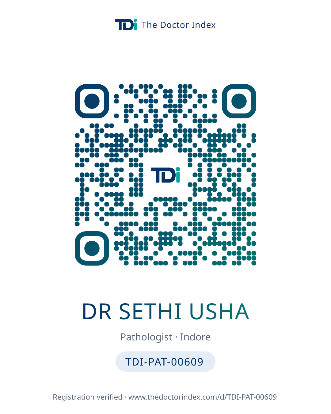 QR card for Dr Sethi Usha, TDI-PAT-00609