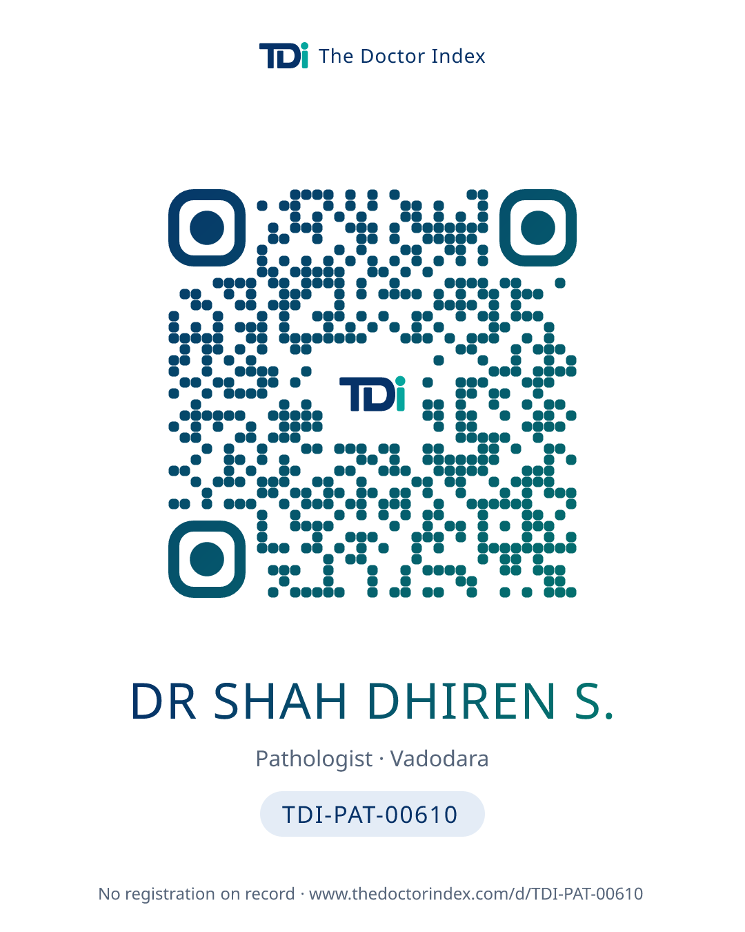 QR card for Dr Shah Dhiren S., TDI-PAT-00610