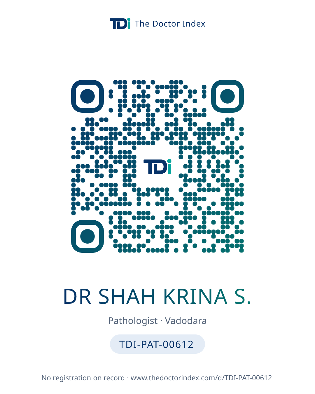 QR card for Dr Shah Krina S., TDI-PAT-00612