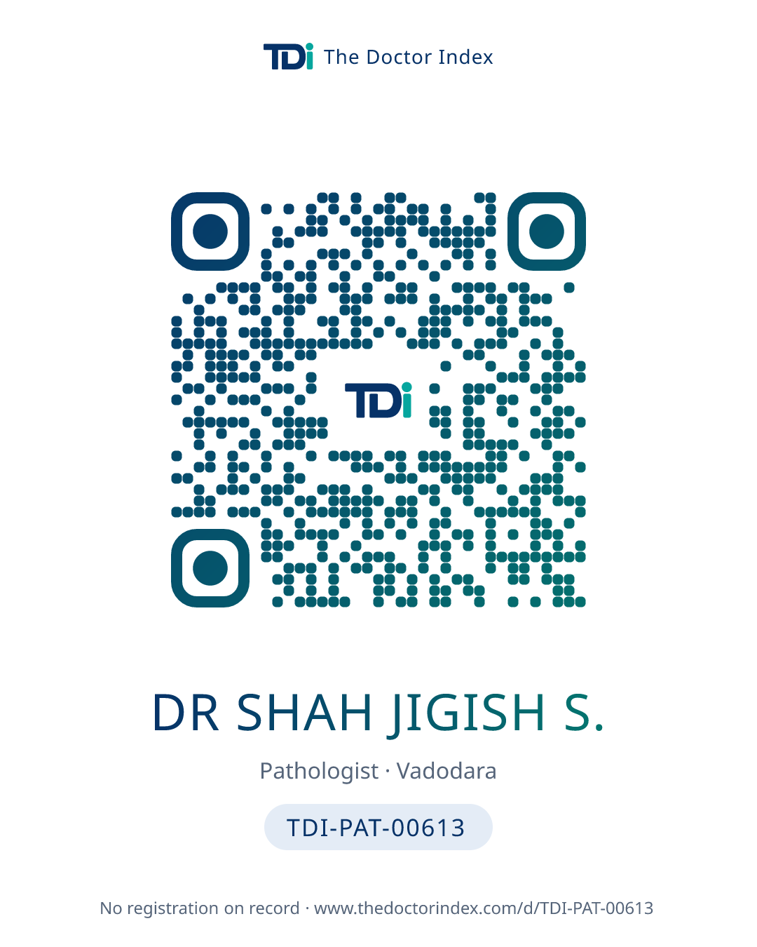 QR card for Dr Shah Jigish S., TDI-PAT-00613