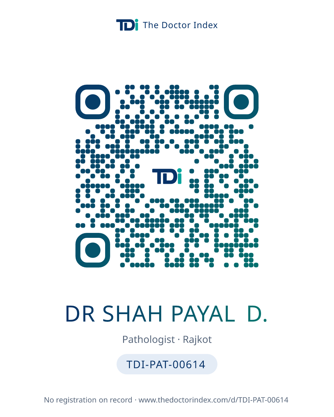 QR card for Dr Shah Payal D., TDI-PAT-00614