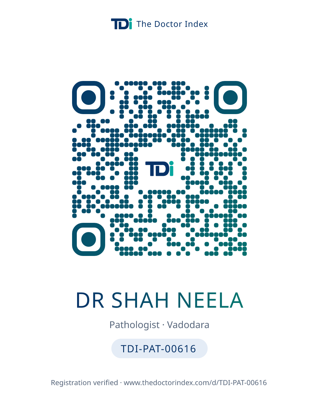 QR card for Dr Shah Neela, TDI-PAT-00616