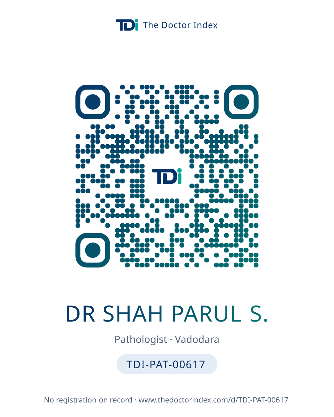 QR card for Dr Shah Parul S., TDI-PAT-00617
