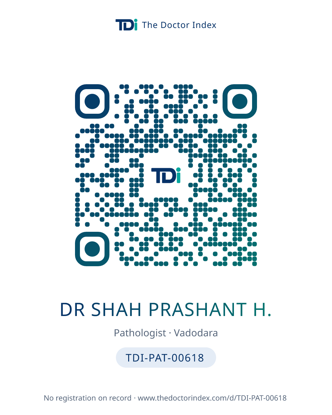 QR card for Dr Shah Prashant H., TDI-PAT-00618
