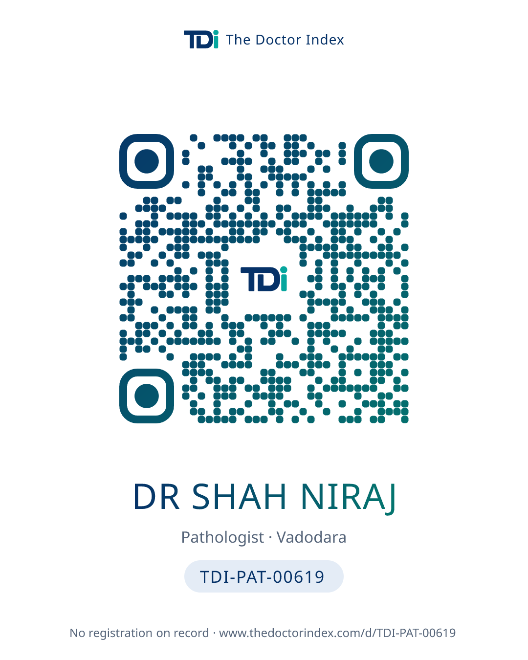 QR card for Dr Shah Niraj, TDI-PAT-00619