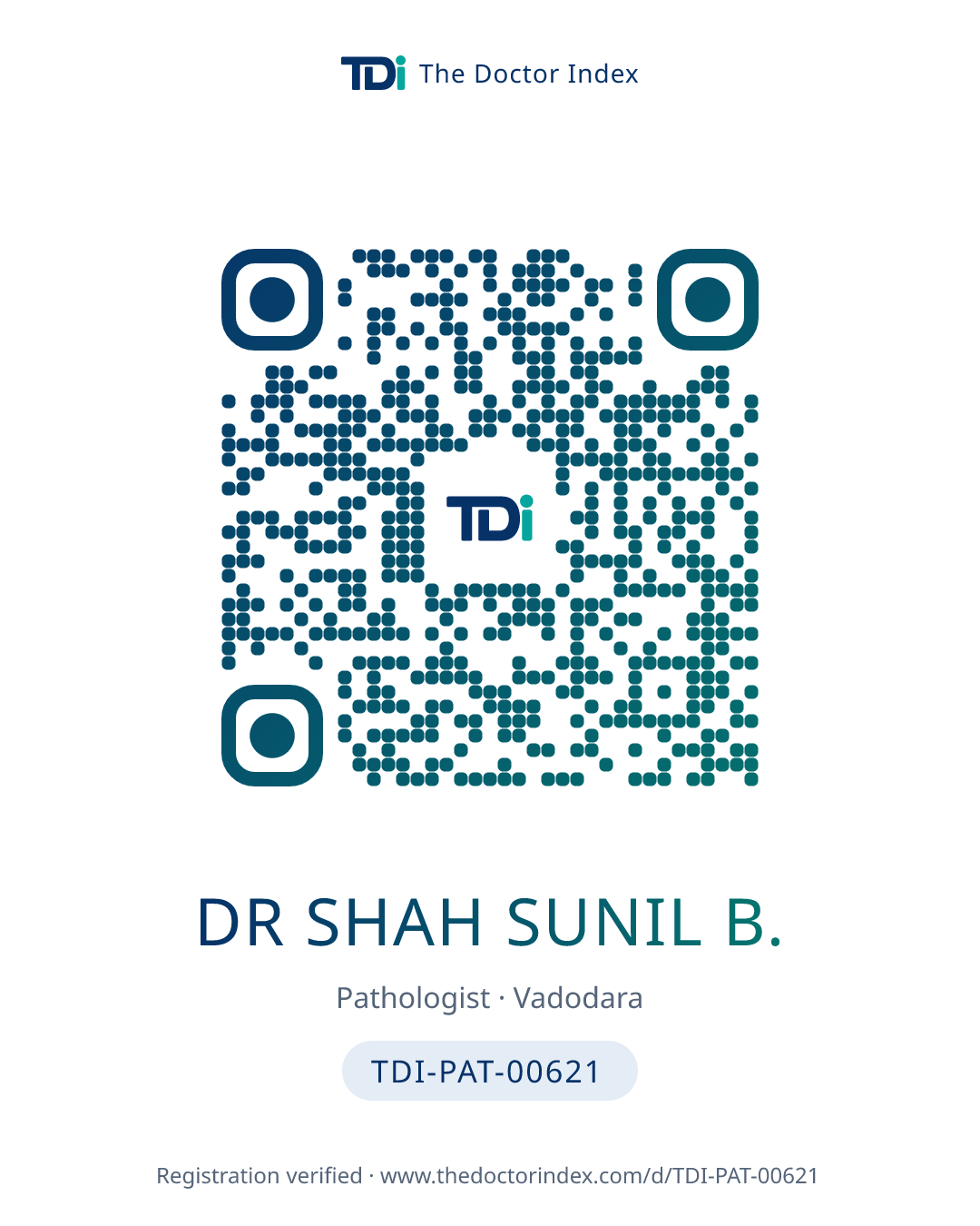 QR card for Dr Shah Sunil B., TDI-PAT-00621