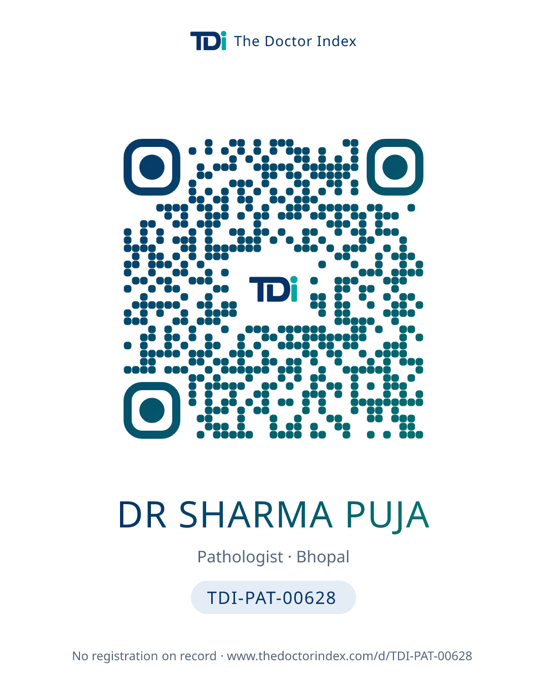 QR card for Dr Sharma Puja, TDI-PAT-00628