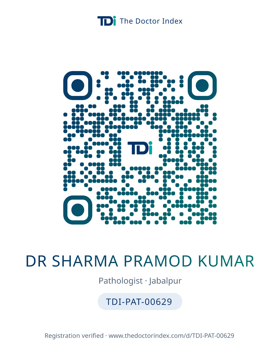 QR card for Dr Sharma Pramod Kumar, TDI-PAT-00629