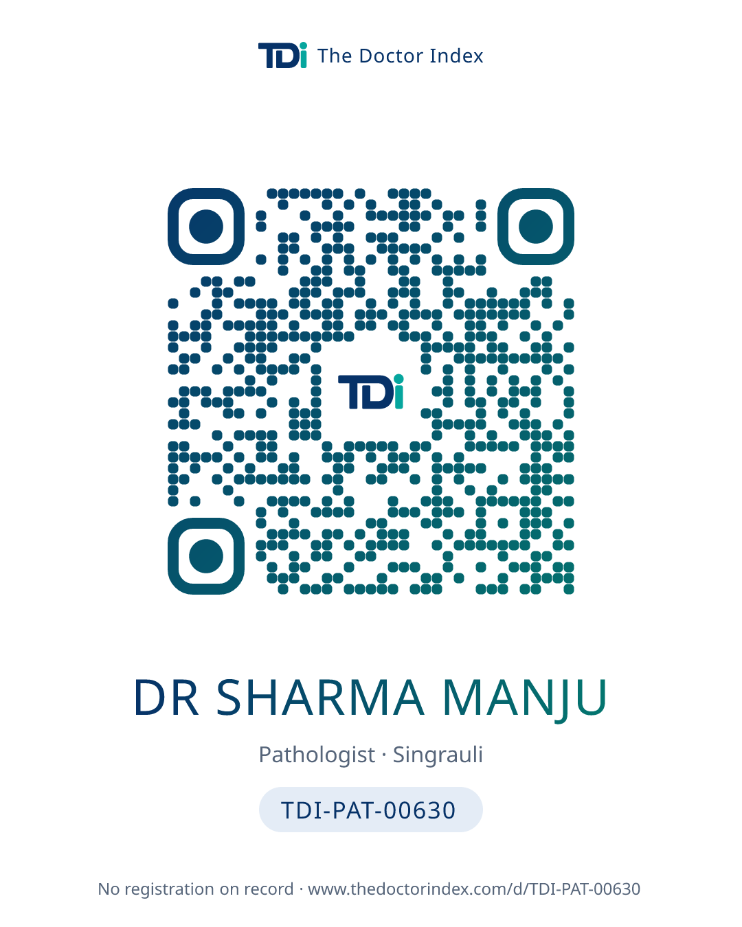 QR card for Dr Sharma Manju, TDI-PAT-00630