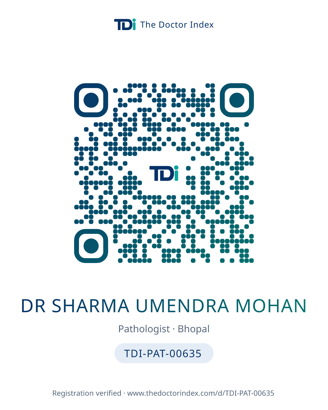 QR card for Dr Sharma Umendra Mohan, TDI-PAT-00635