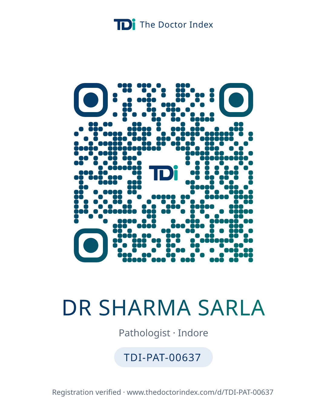 QR card for Dr Sharma Sarla, TDI-PAT-00637