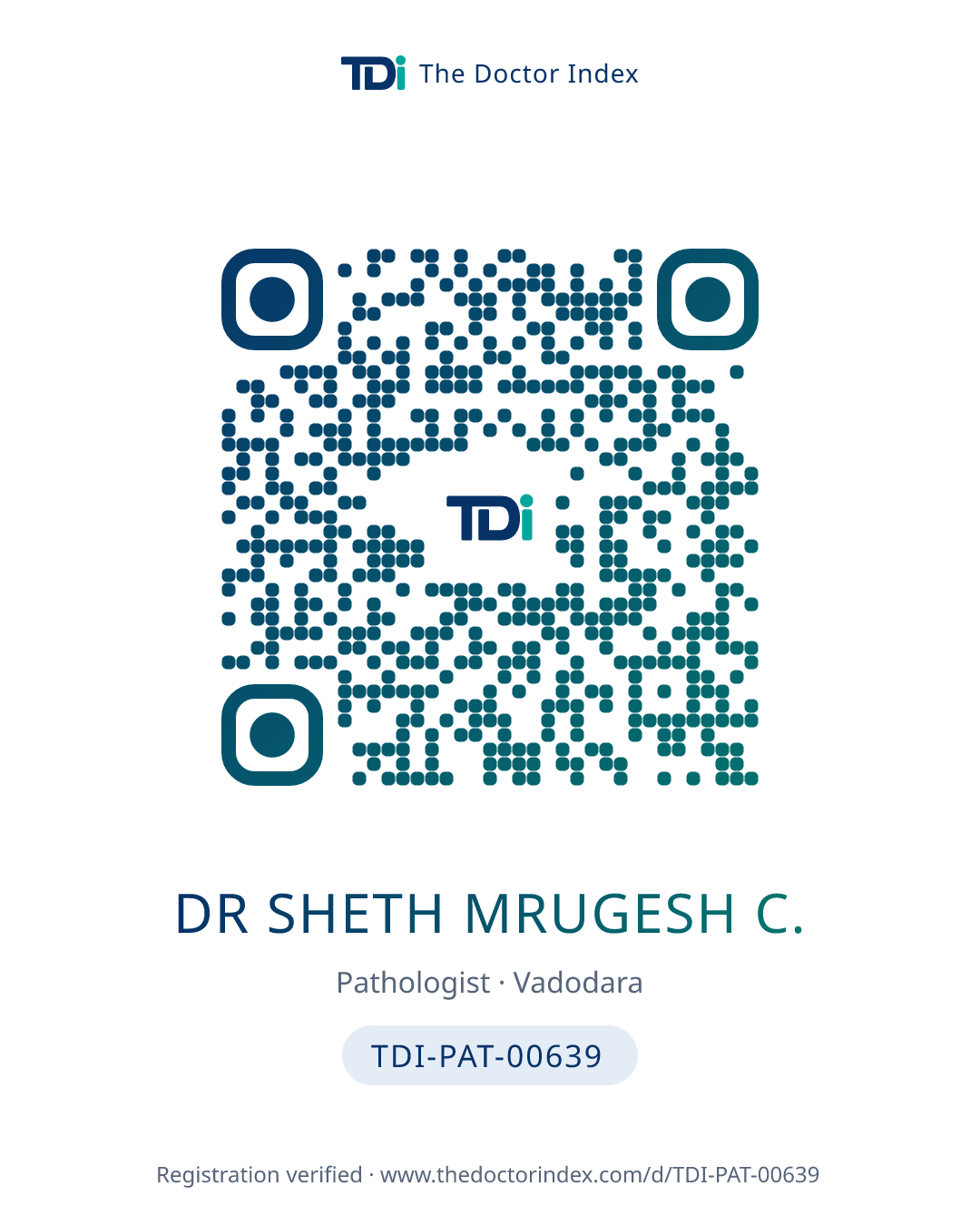 QR card for Dr Sheth Mrugesh C., TDI-PAT-00639