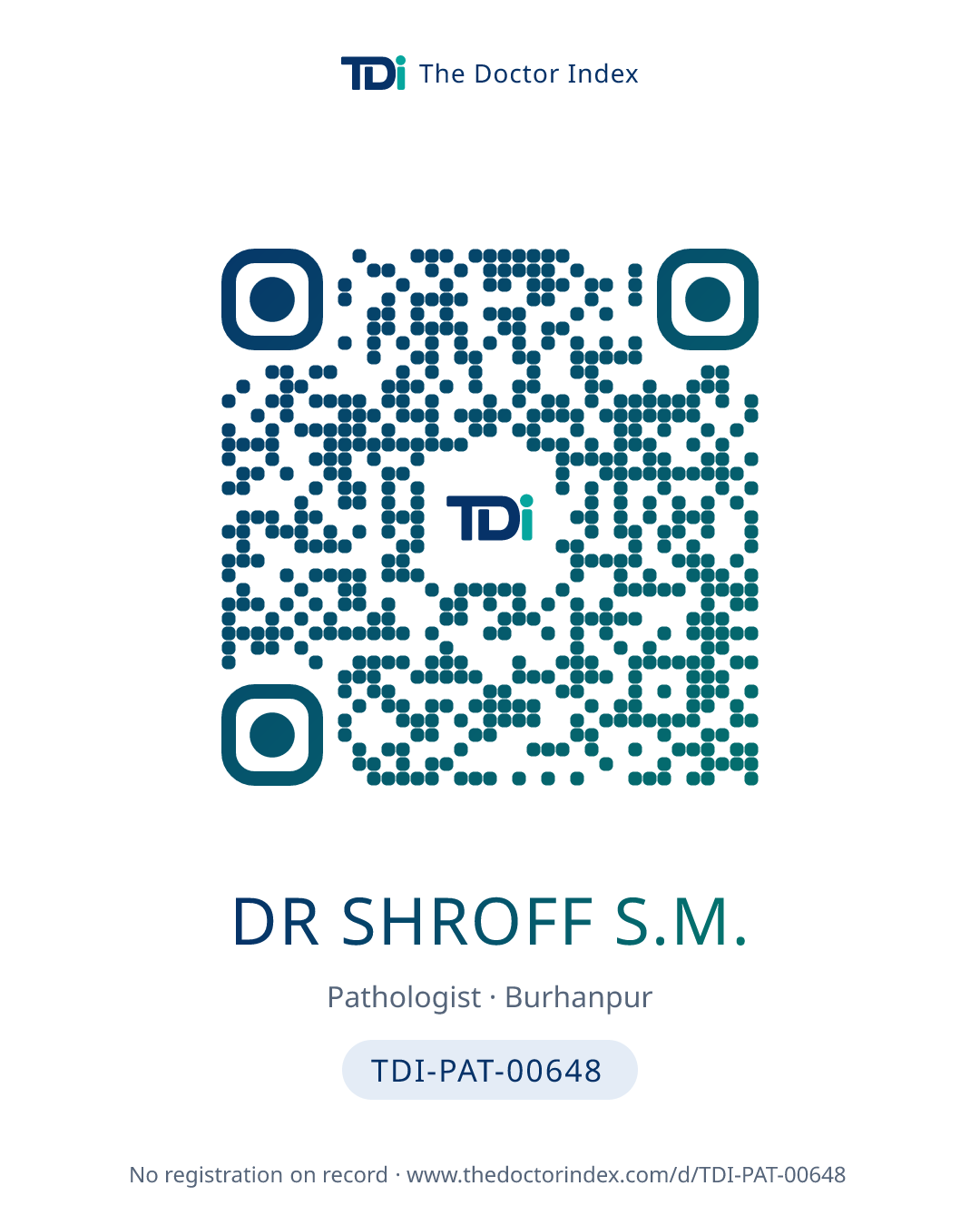 QR card for Dr Shroff S.M., TDI-PAT-00648