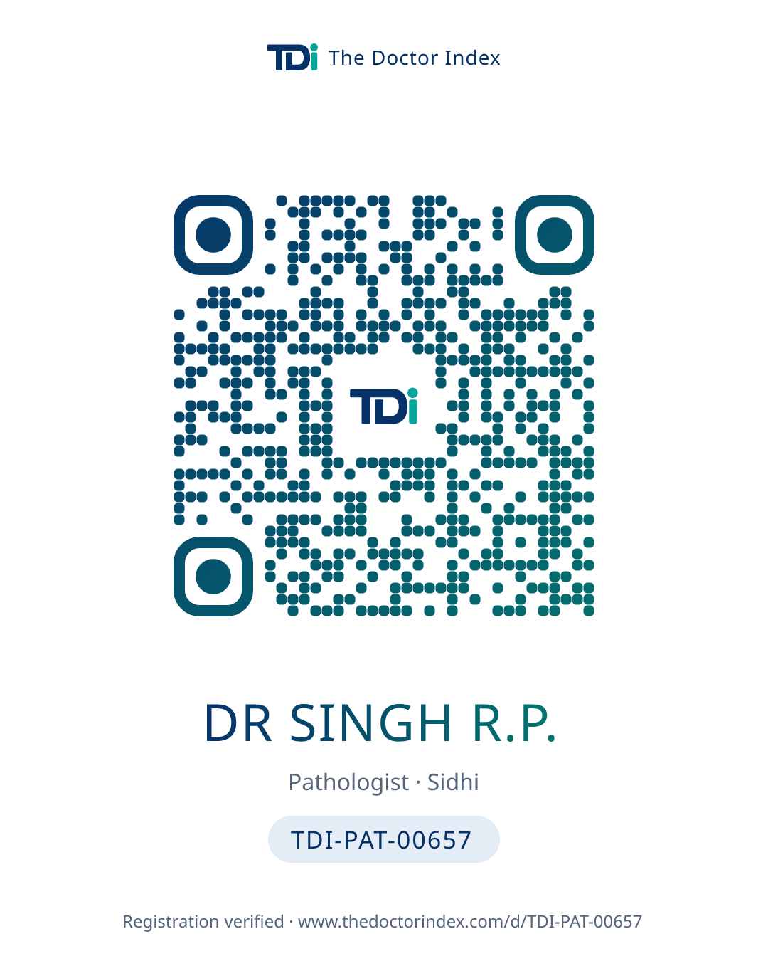 QR card for Dr Singh R.P., TDI-PAT-00657