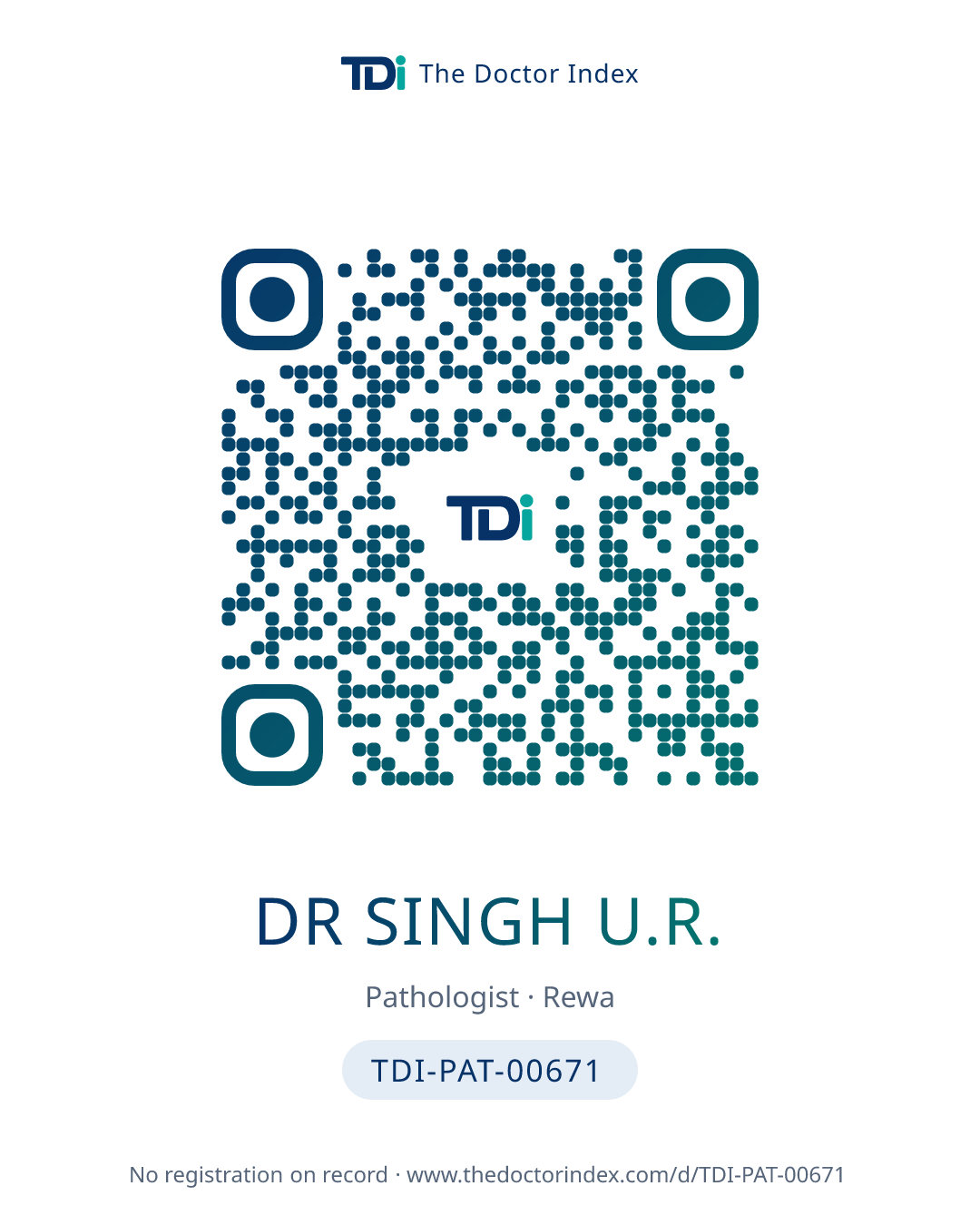 QR card for Dr Singh U.R., TDI-PAT-00671