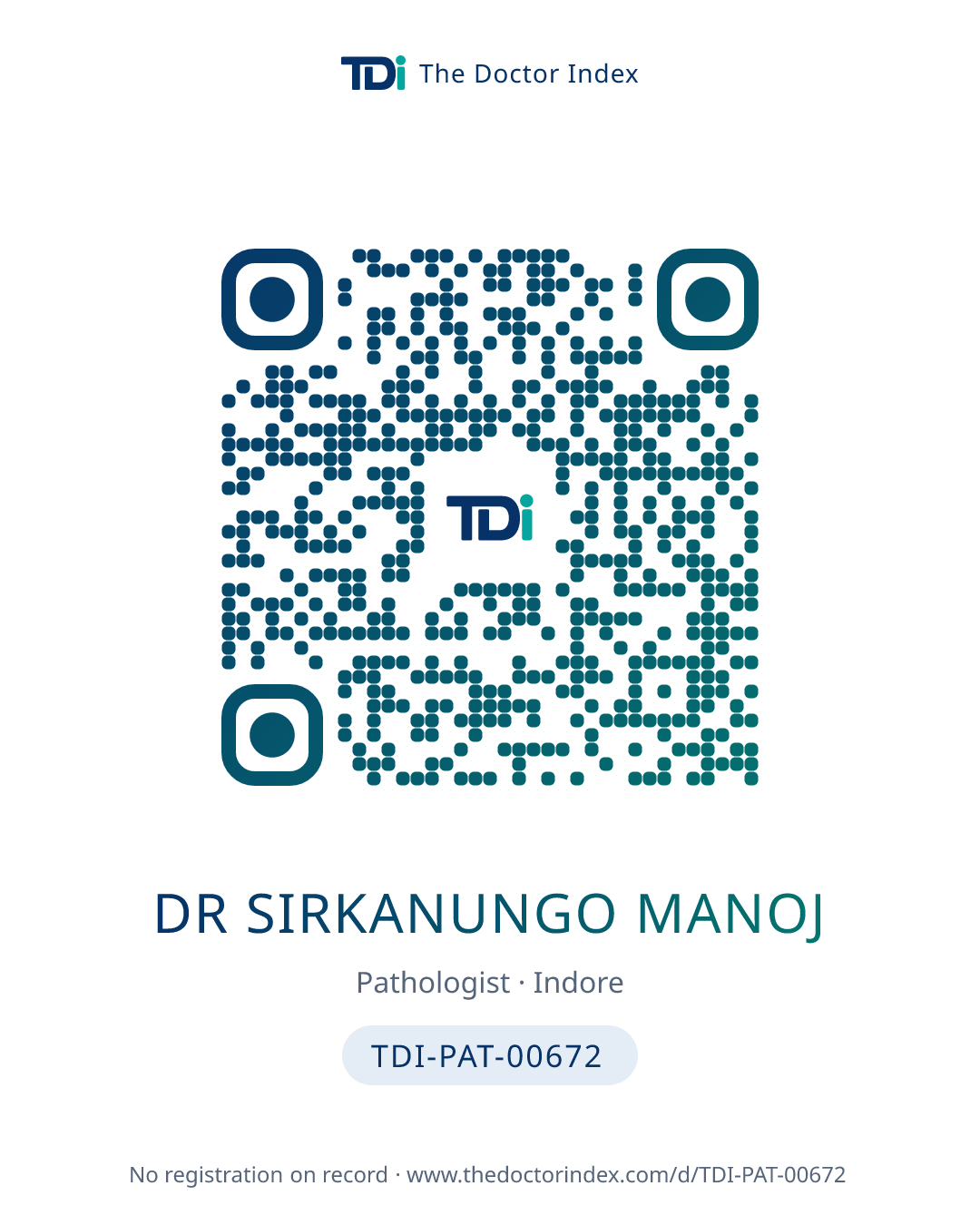 QR card for Dr Sirkanungo Manoj, TDI-PAT-00672