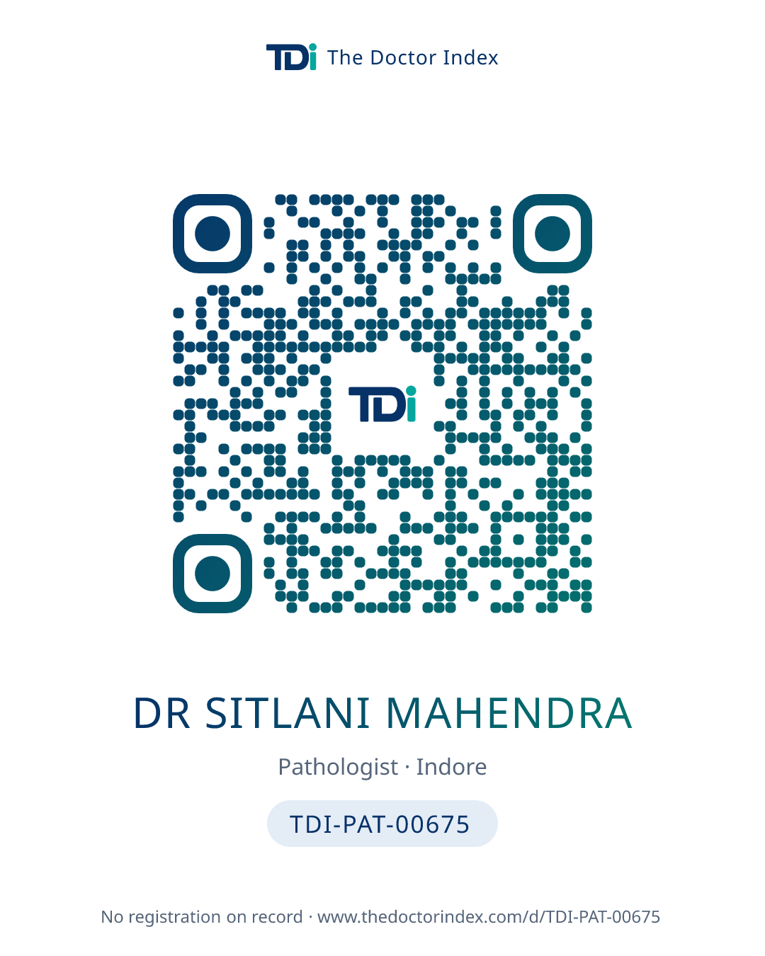 QR card for Dr Sitlani Mahendra, TDI-PAT-00675