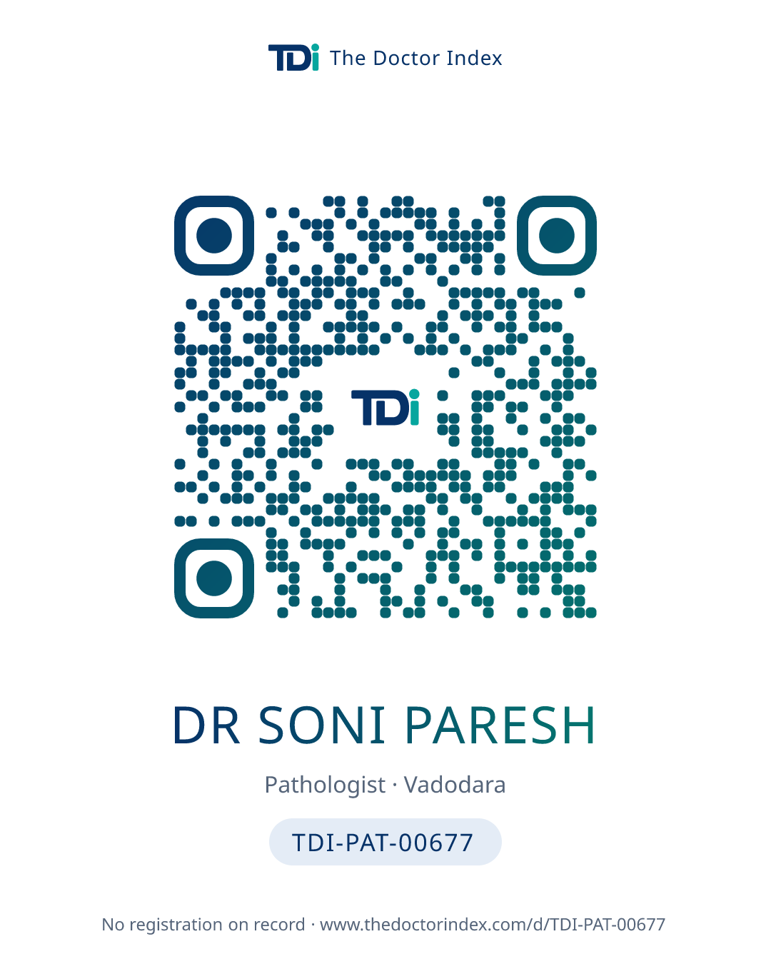QR card for Dr Soni Paresh, TDI-PAT-00677