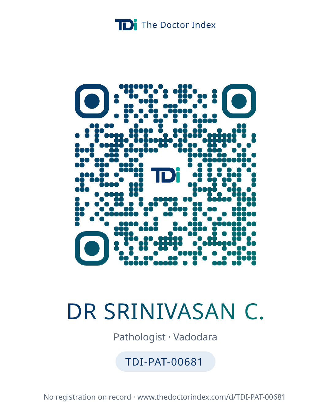 QR card for Dr Srinivasan C., TDI-PAT-00681