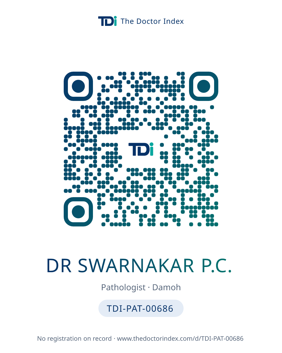 QR card for Dr Swarnakar P.C., TDI-PAT-00686