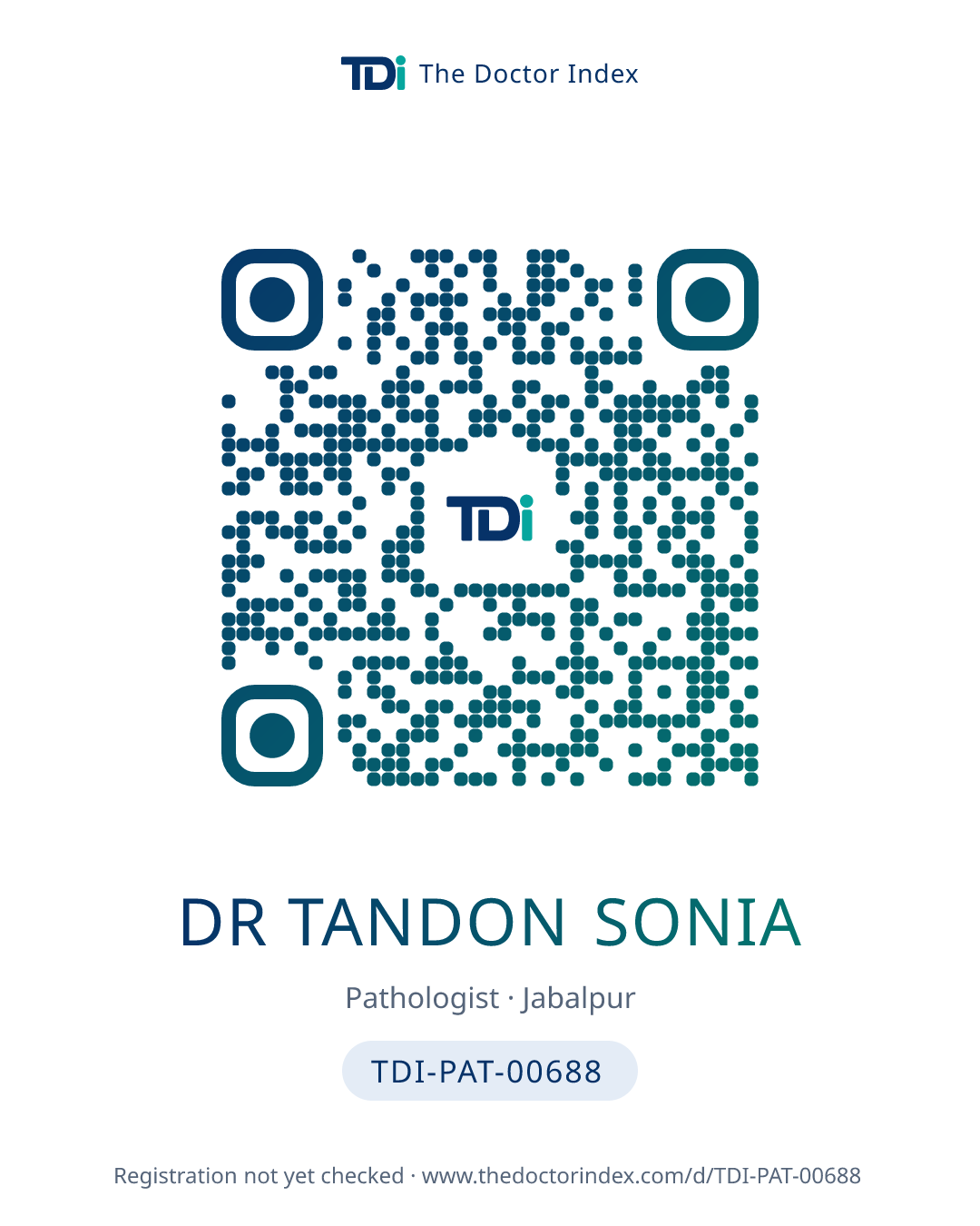 QR card for Dr Tandon Sonia, TDI-PAT-00688
