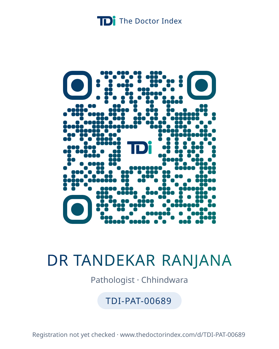 QR card for Dr Tandekar Ranjana, TDI-PAT-00689