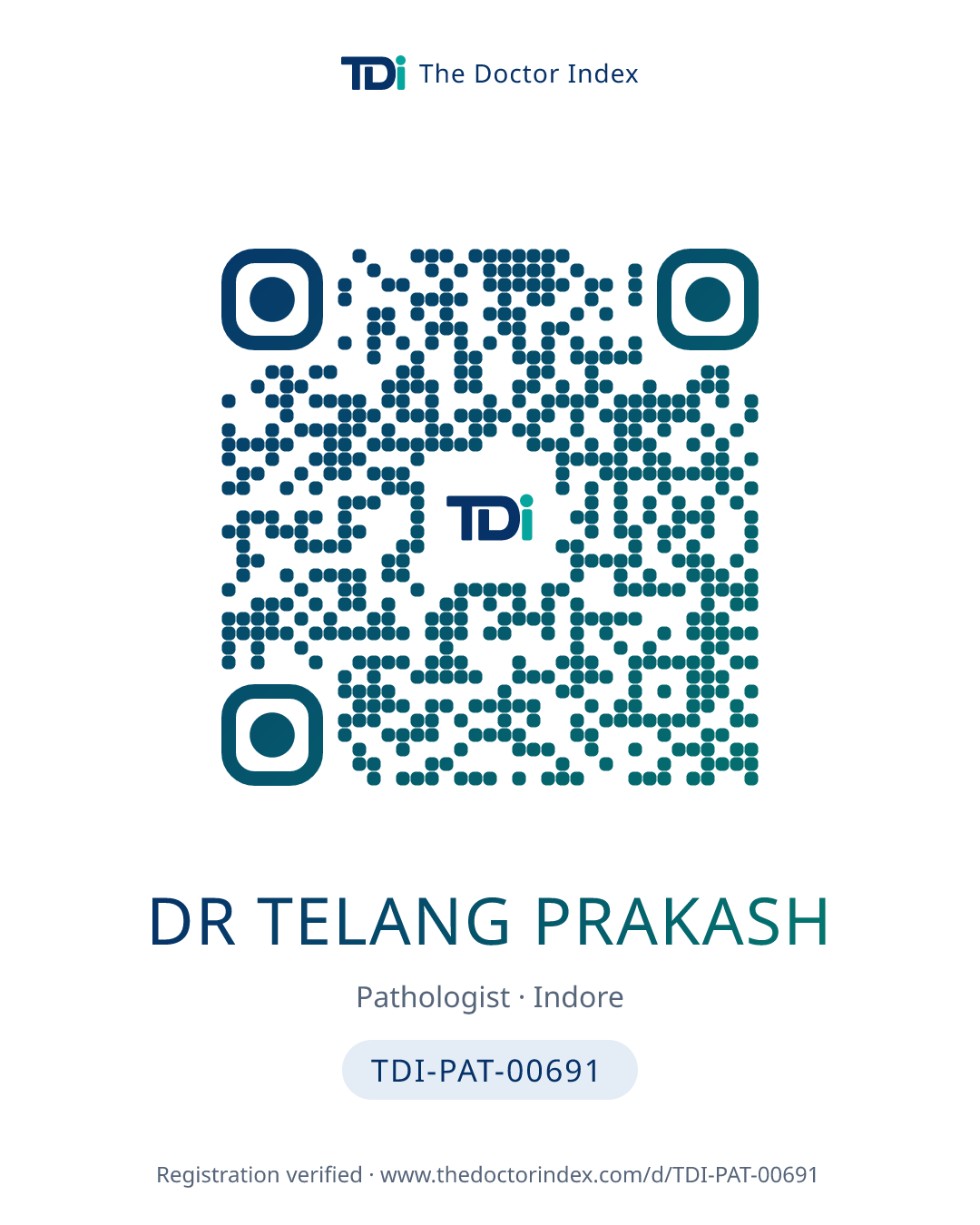 QR card for Dr Telang Prakash, TDI-PAT-00691