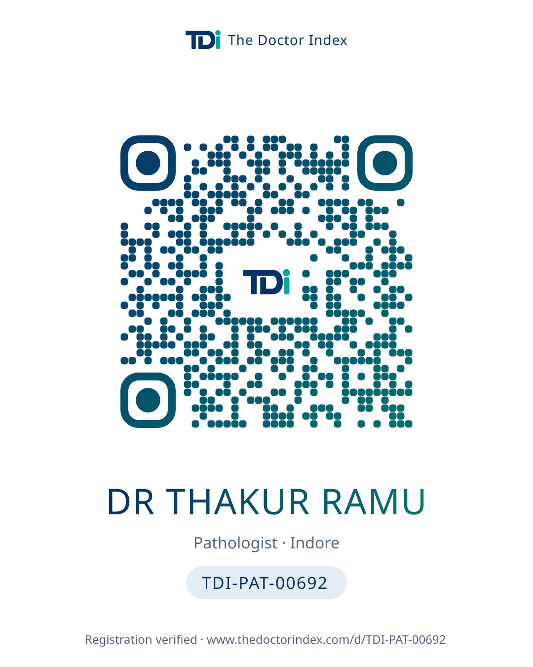 QR card for Dr Thakur Ramu, TDI-PAT-00692