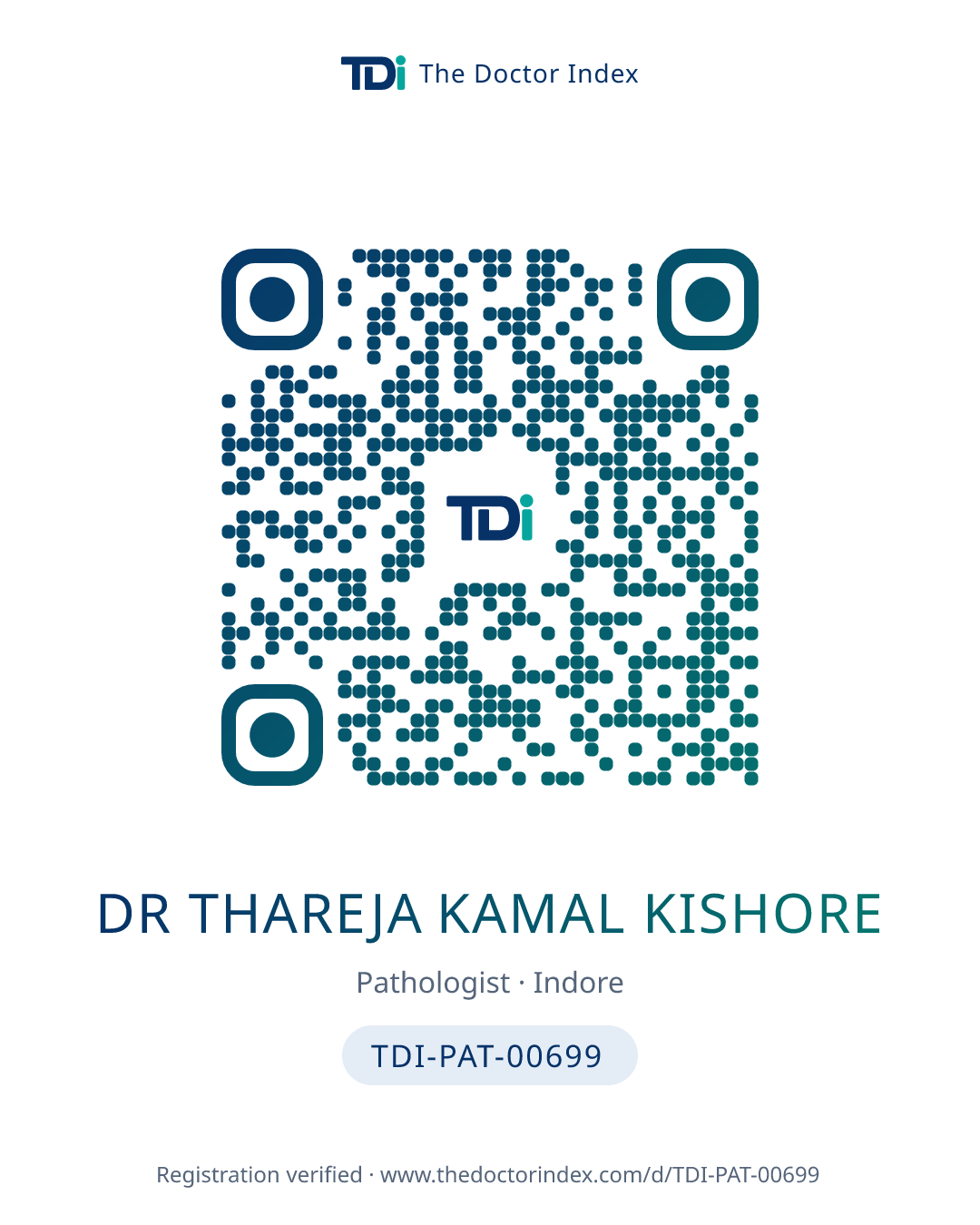QR card for Dr Thareja Kamal Kishore, TDI-PAT-00699