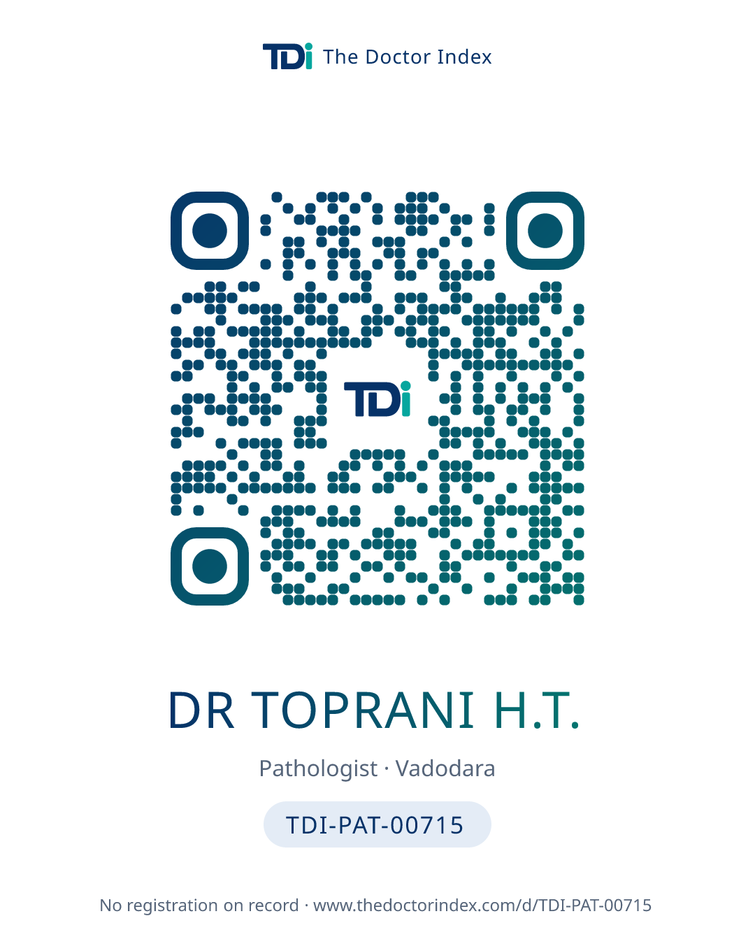 QR card for Dr Toprani H.T., TDI-PAT-00715