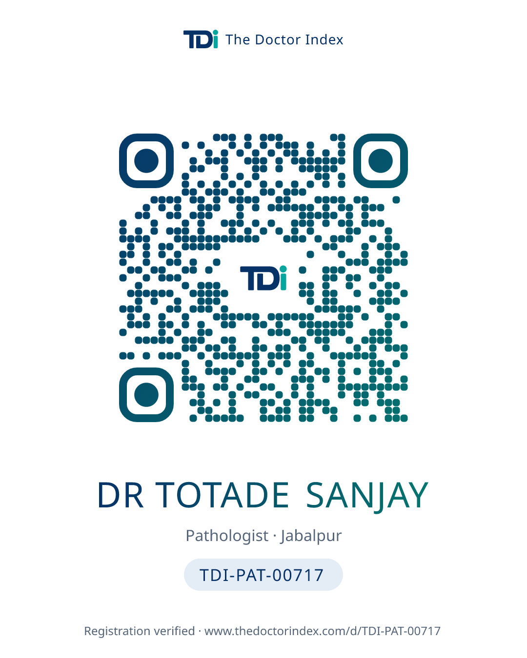 QR card for Dr Totade Sanjay, TDI-PAT-00717