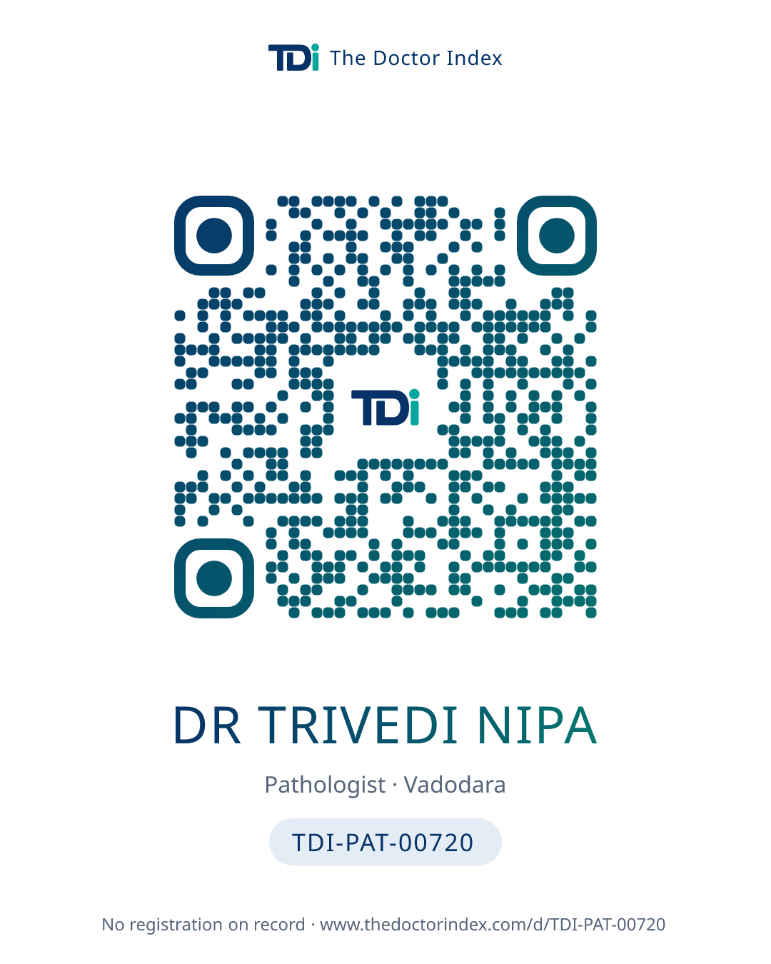 QR card for Dr Trivedi Nipa, TDI-PAT-00720