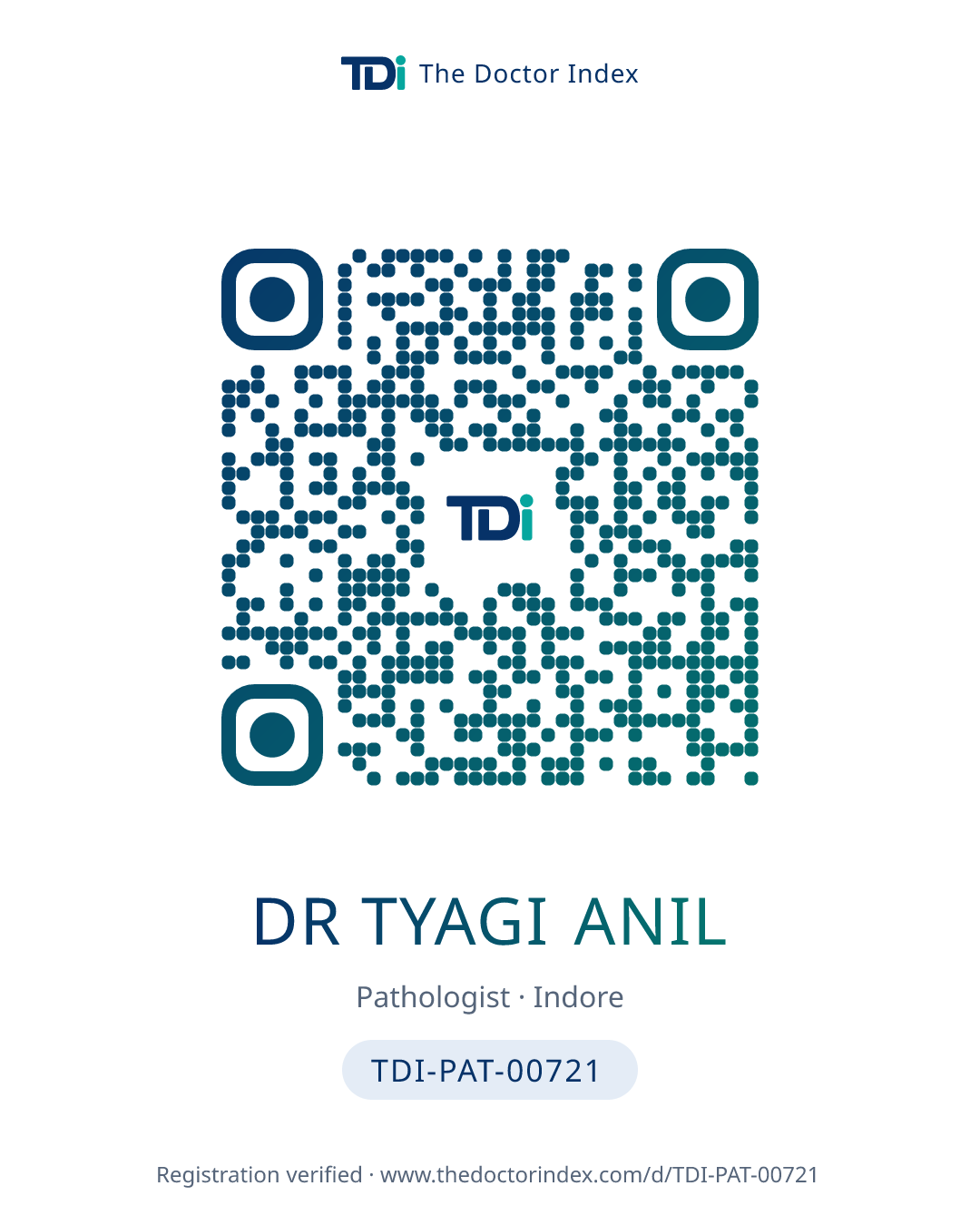 QR card for Dr Tyagi Anil, TDI-PAT-00721