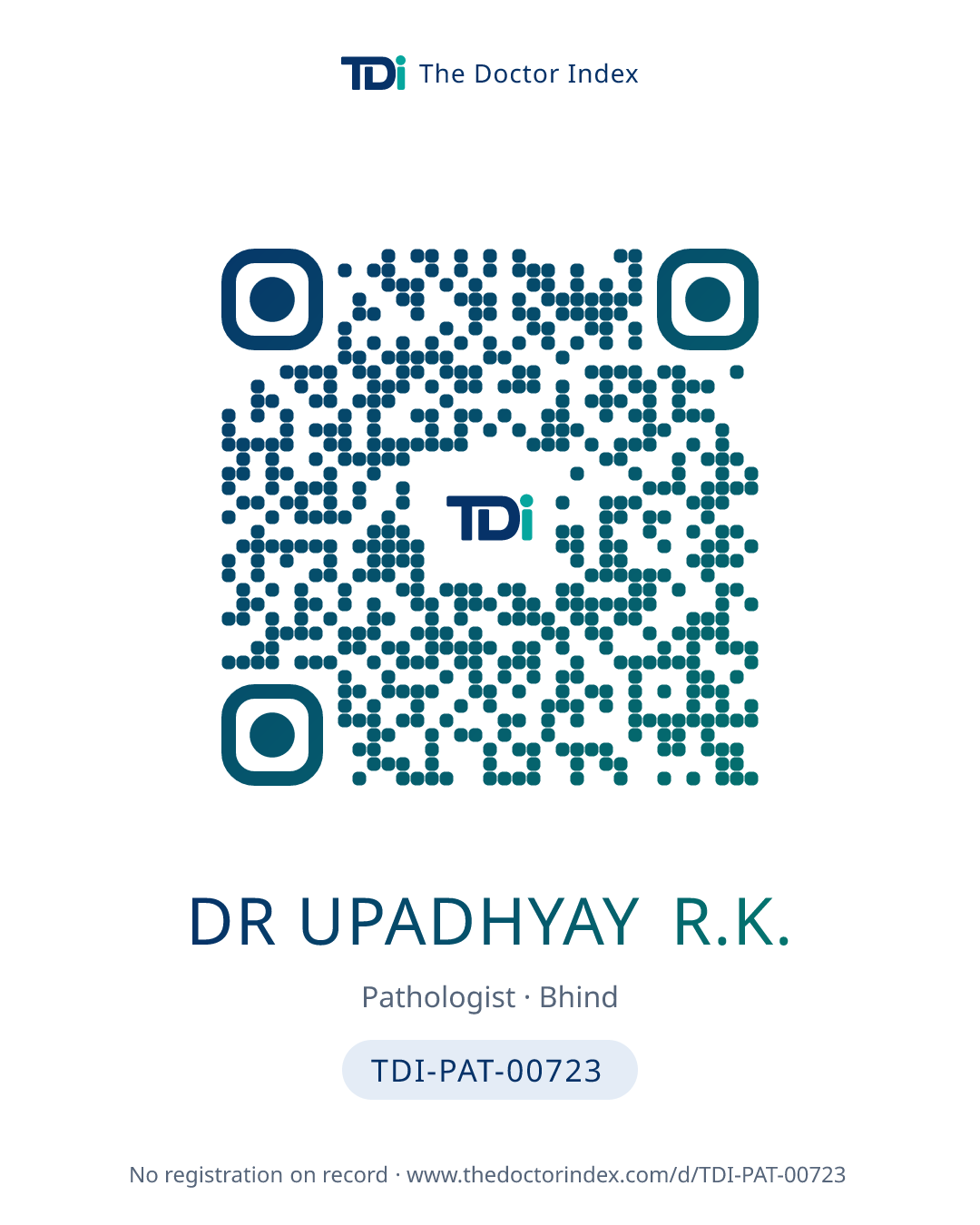 QR card for Dr Upadhyay R.K., TDI-PAT-00723