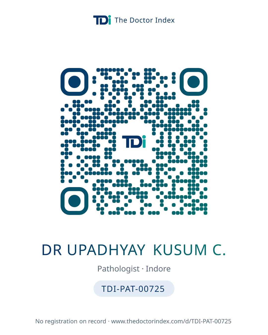 QR card for Dr Upadhyay Kusum C., TDI-PAT-00725