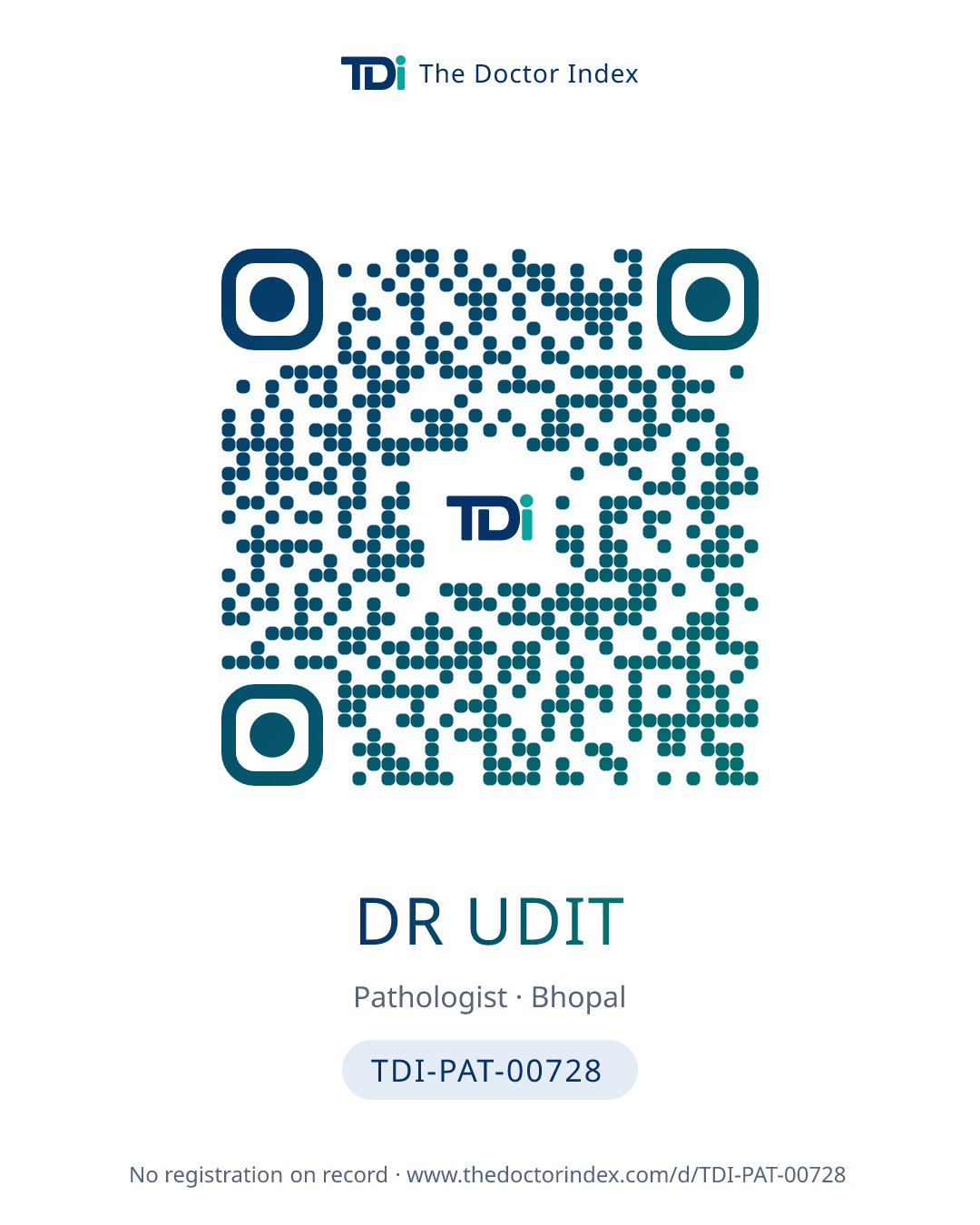 QR card for Dr Udit, TDI-PAT-00728