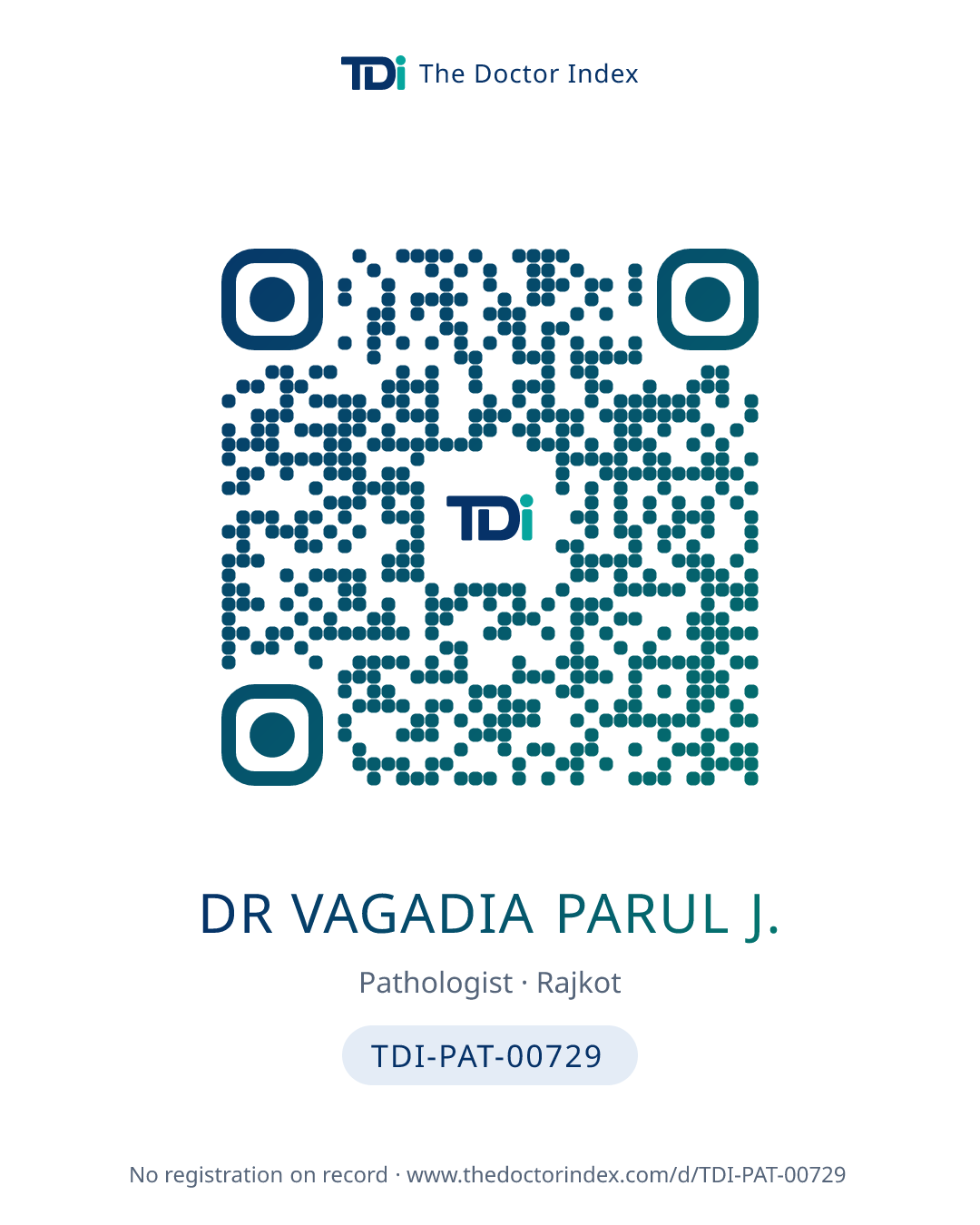 QR card for Dr Vagadia Parul J., TDI-PAT-00729