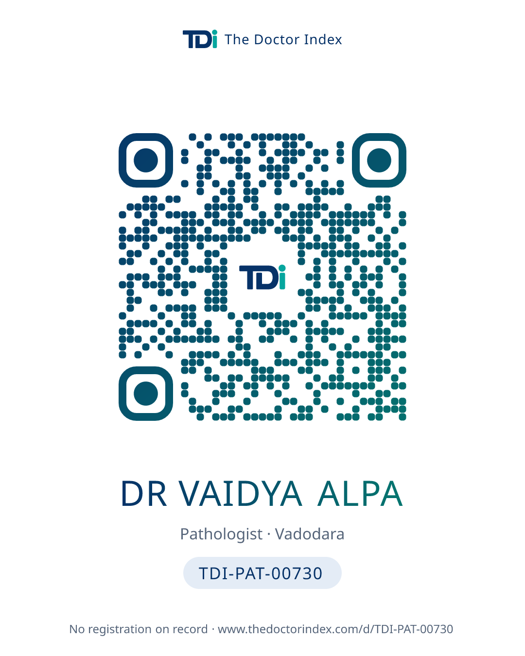 QR card for Dr Vaidya Alpa, TDI-PAT-00730