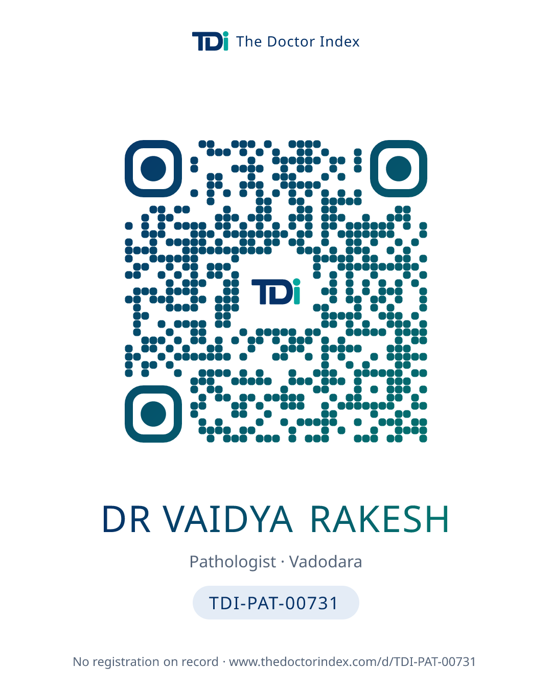 QR card for Dr Vaidya Rakesh, TDI-PAT-00731
