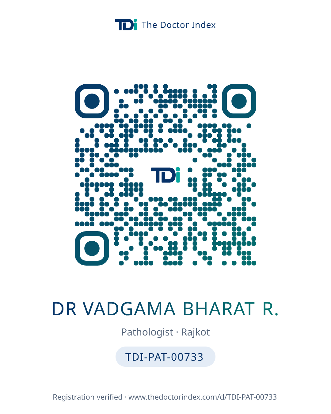 QR card for Dr Vadgama Bharat R., TDI-PAT-00733