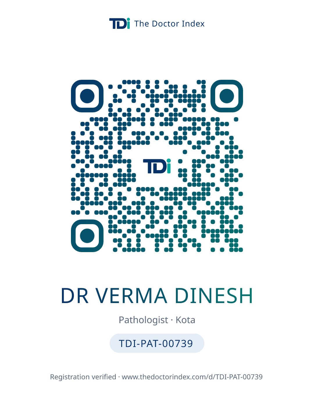 QR card for Dr Verma Dinesh, TDI-PAT-00739